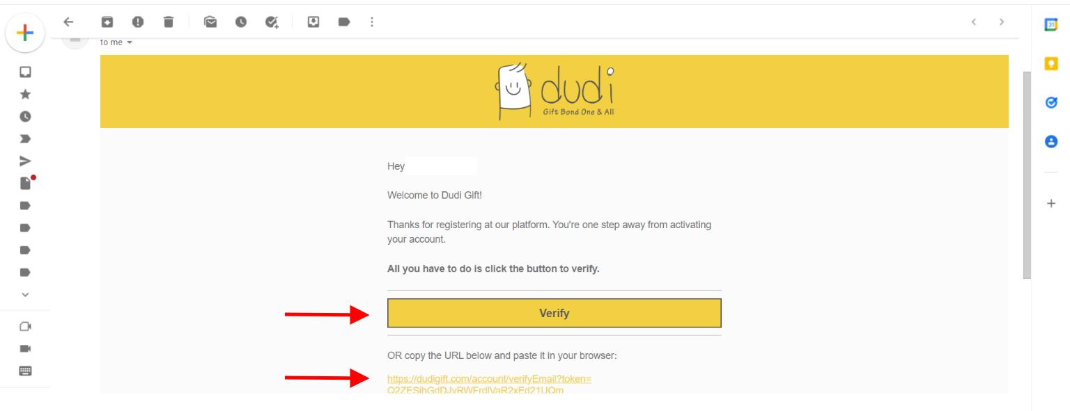 Sign Up to Dudi Gift platform